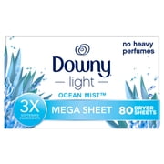 Downy Light Mega Dryer Sheets, Ocean Mist, 80 Count