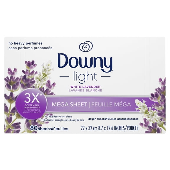 Downy Light Mega Dryer Sheets, White Lavender, 80 Count(Pack of 2)