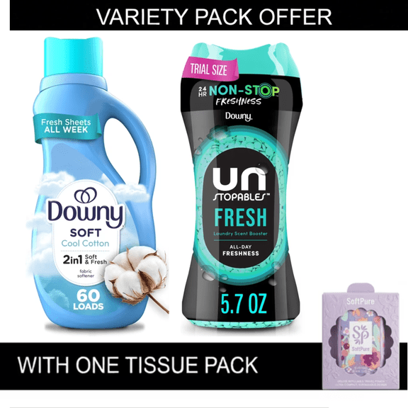 Downy Liquid Laundry Fabric Softener and Conditioner, Cool Cotton Scent, 44 fl oz, 60 Loads | Downy Unstopables In-Wash Scent Booster Laundry Beads, Fresh Scent, 5.7 oz