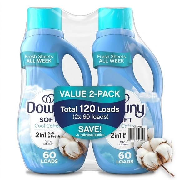 Downy Liquid Laundry Fabric Softener and Conditioner, Cool Cotton Scent, 44 fl oz, 60 Loads  (2 pack)