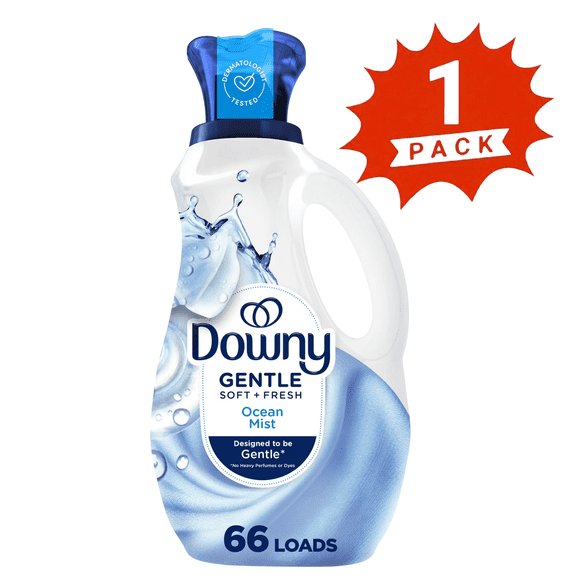 Downy Ocean Mist Gentle Soft + Fresh Liquid Fabric Softener & Conditioner, 44 fl oz, 66 Loads (1-Pack)