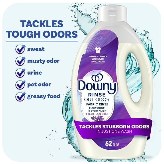 Downy Rinse Out Odor Laundry Rinse, Tackles Tough Odors and Refreshes, Fresh Lavender Scent, 62 fl oz