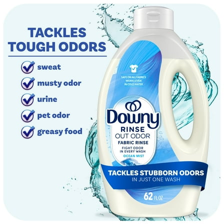 Downy Rinse Out Odor Laundry Rinse, Tackles Tough Odors and Refreshes, Ocean Mist Scent, 62 fl oz