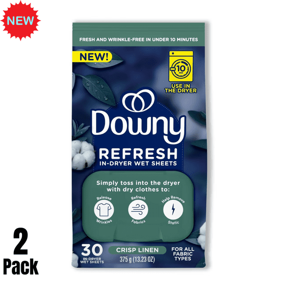Material Count App Downy Refresh Fabric Softener Sheets, Crisp Linen Scent, 30 Count, 2 ...