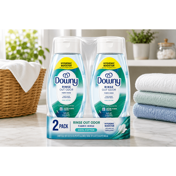 Downy Rinse Out Odor Hygienic Booster Fabric Rinse, Cool Cotton, 16 fl oz (473 mL) Bottles, 2 Pack