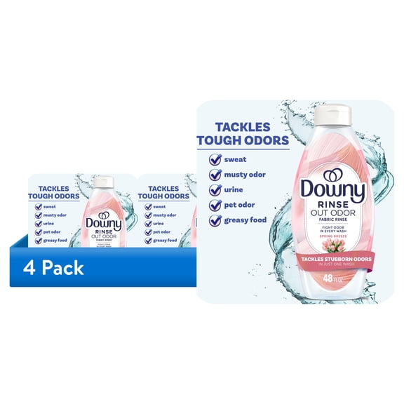 (4 pack) Downy Rinse Out Odor Laundry Rinse, Tackles Tough Odors, Spring Breeze Scent, 48 fl oz