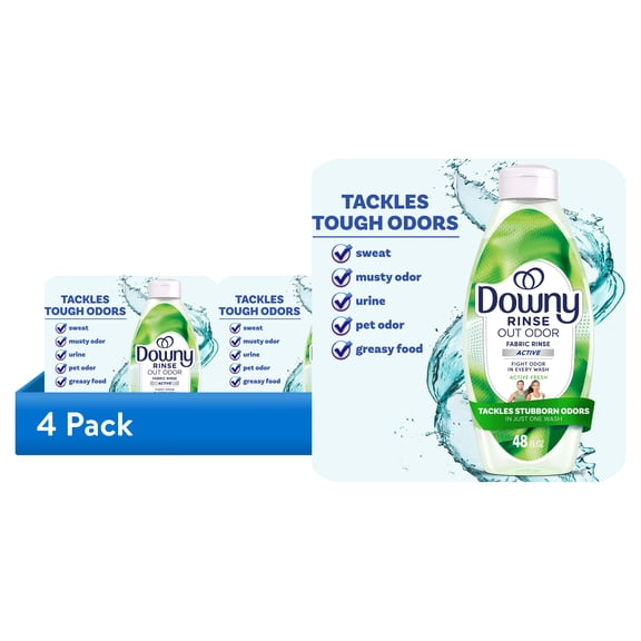 (4 pack) Downy Rinse Out Odor Laundry Rinse, Tackles Tough Odors and Refreshes, Active Fresh Scent, 48 fl oz