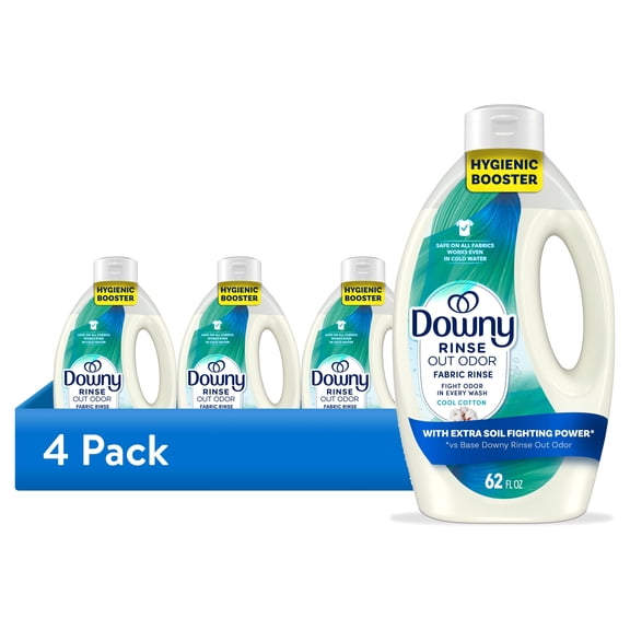 (4 pack) Downy Rinse Out Odor Laundry Rinse, Tackles Tough Odors and Refreshes, Cool Cotton Scent, 62 fl oz