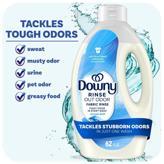 Downy Rinse Out Odor Laundry Rinse, Tackles Tough Odors and Refreshes, Ocean Mist Scent, 62 fl oz