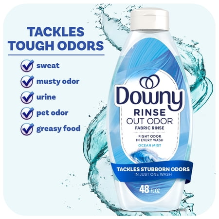 Downy Rinse Out Odor Laundry Rinse, Tackles Tough Odors and Refreshes, Ocean Mist Scent, 48 fl oz