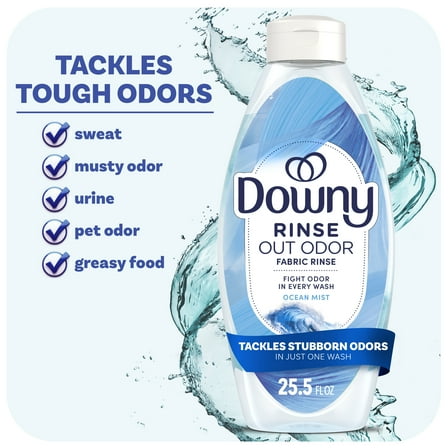 Downy Rinse Out Odor Laundry Rinse, Tackles Tough Odors and Refreshes, Ocean Mist Scent, 25.5 fl oz