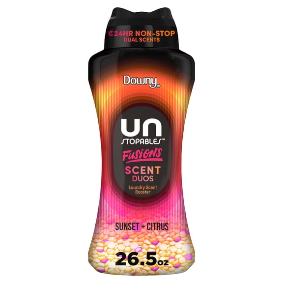 Downy Unstopables Fusions In-Wash Scent Booster Laundry Beads, Sunset and Citrus Scent, 26.5 oz, 2-in-1 All Day Freshness