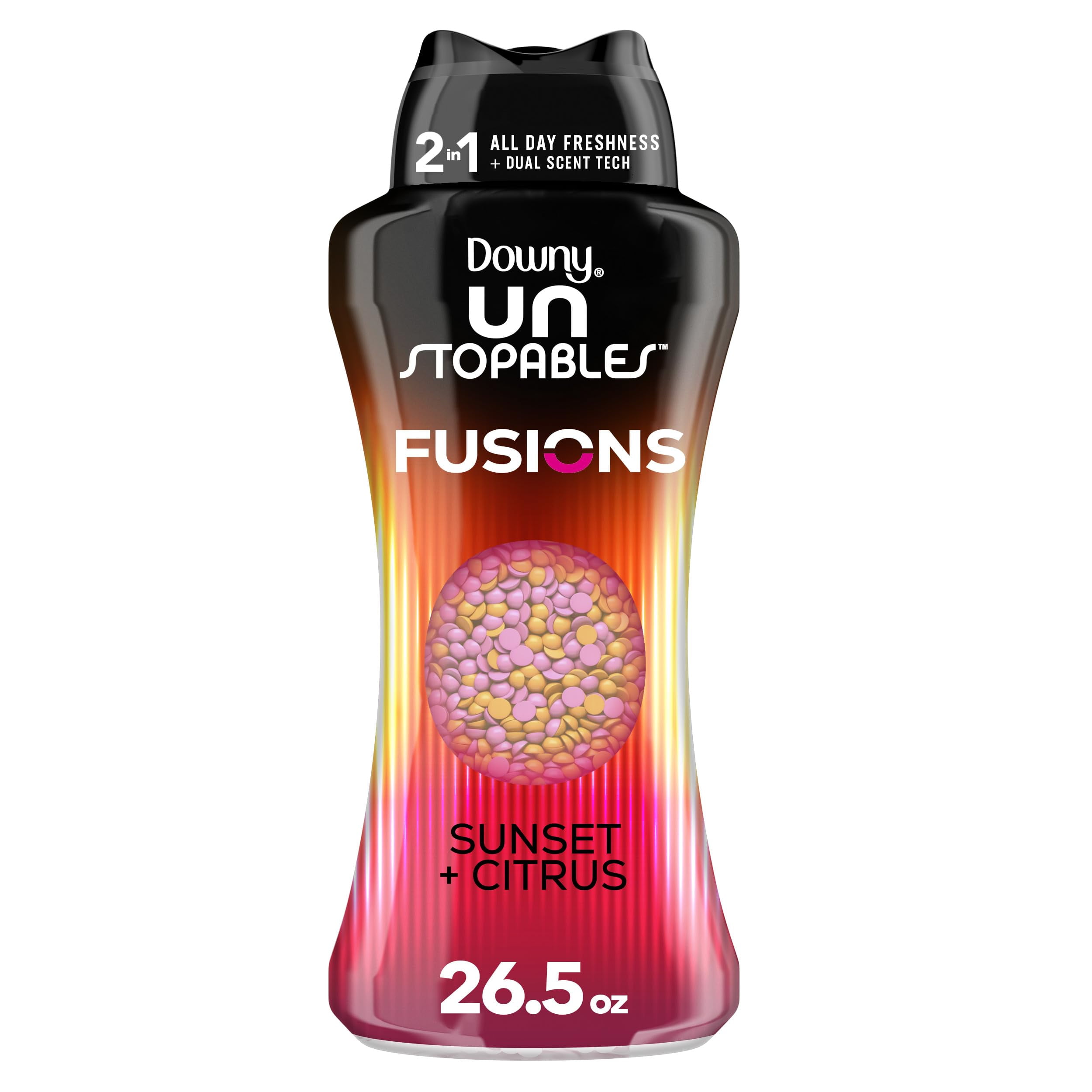 Downy Unstopables Fusions In-Wash Laundry Scent Booster Beads, Sunset and Citrus Scent, 26.5 oz, 2-in-1 All Day Freshness