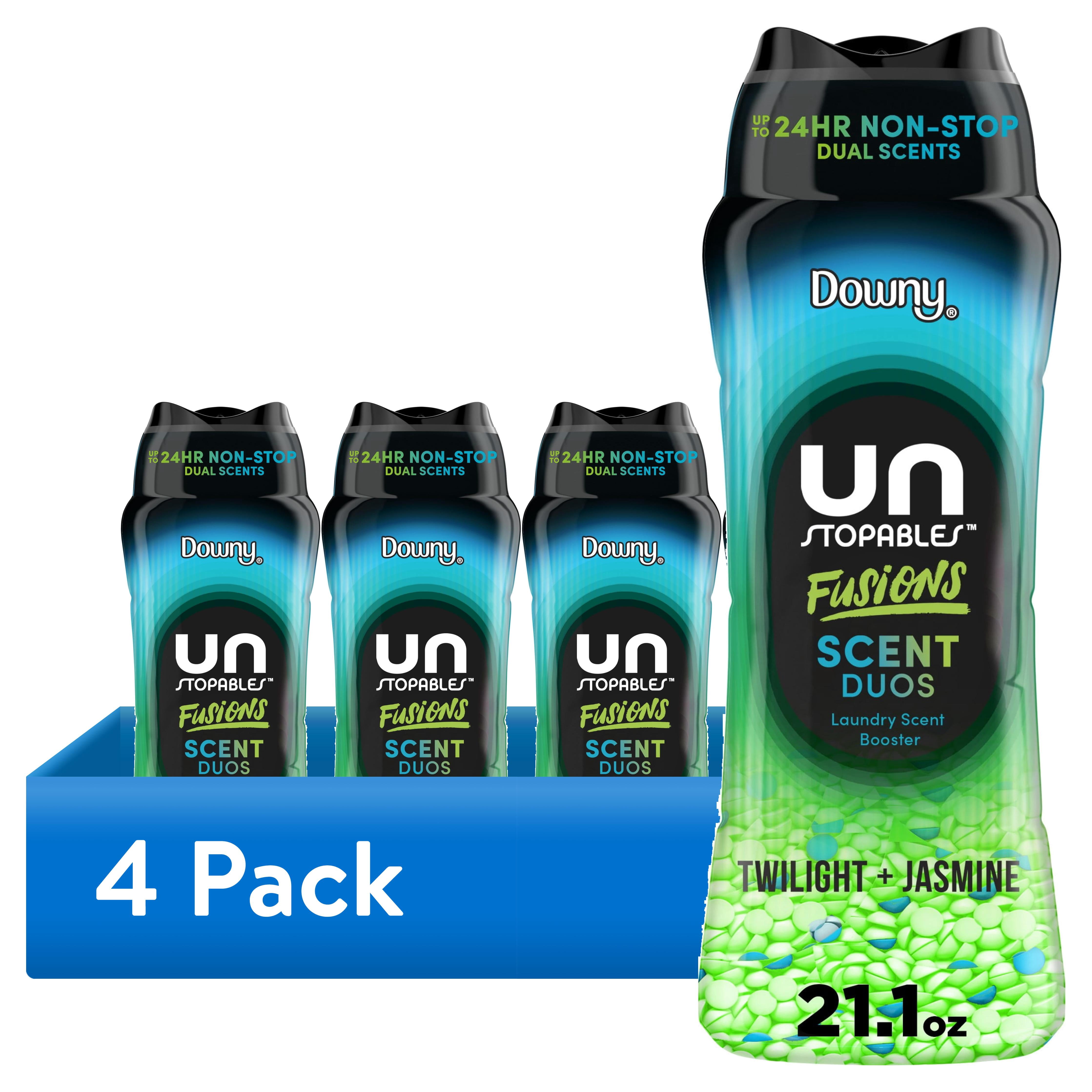 (4 pack) Downy Unstopables Fusions In-Wash Laundry Scent Booster Beads, Twilight and Jasmine Scent, 21.1 oz, 2-in-1 All Day Freshness