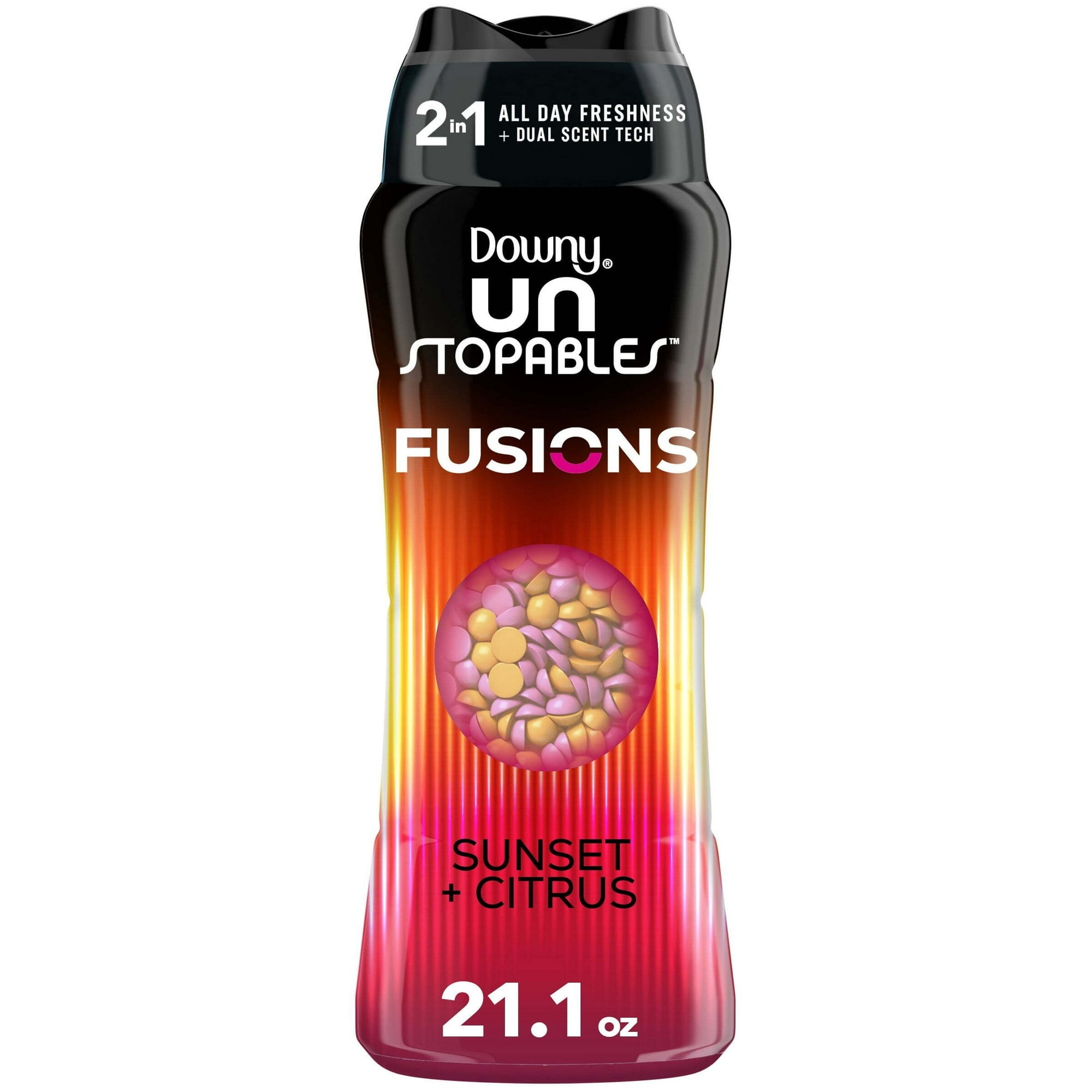 Downy Unstopables Fusions In-Wash Scent Booster Laundry Beads, Sunset and Citrus Scent, 21.1 oz, 2-in-1 All Day Freshness (2 Pack)