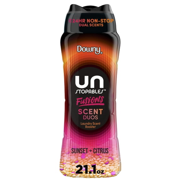 Downy Unstopables Fusions In-Wash Scent Booster Laundry Beads, Sunset and Citrus Scent, 21.1 oz, 2-in-1 All Day Freshness
