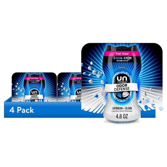 (4 pack) Downy Unstopables Fusions Odor Defense In-Wash Laundry Scent Booster Beads, Daybreak & Clean Scent, 4.8 oz