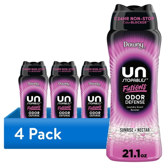 (4 pack) Downy Unstopables Fusions Odor Defense In-Wash Laundry Scent Booster Beads, Sunrise & Nectar Scent, 21.1 oz