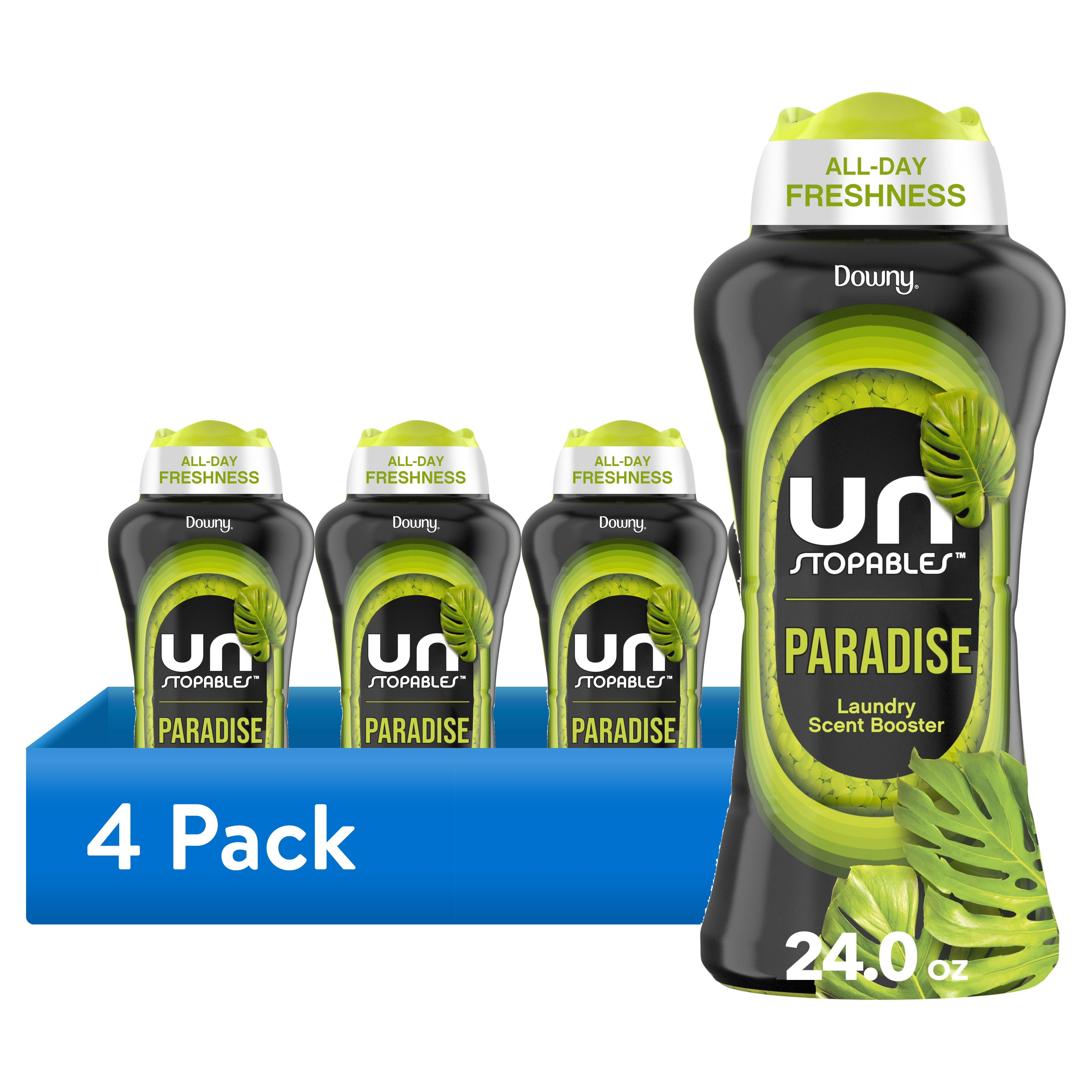 (4 pack) Downy Unstopables In-Wash Scent Booster Laundry Beads, Paradise Scent, 24 oz
