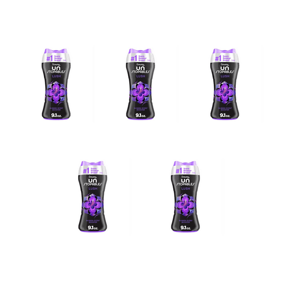 Downy Unstopables Lush In‑Wash Scent Booster – 5 Pack (9.1 oz Each) for 12‑Week Floral Freshness & Odor Protection