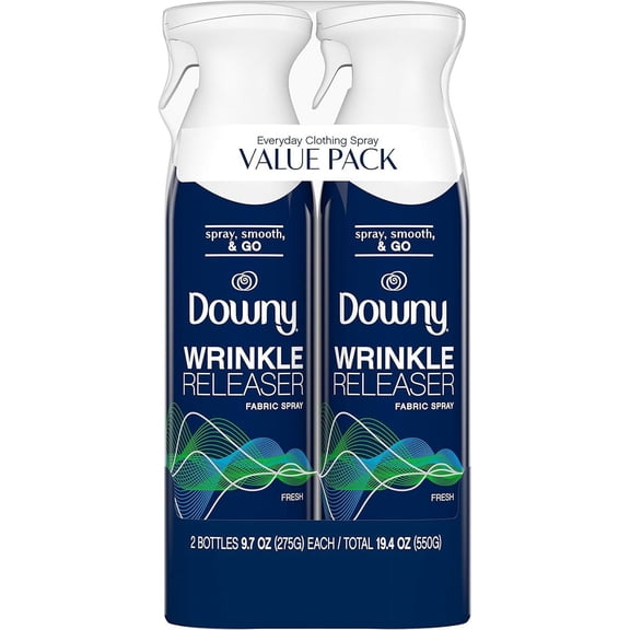 Downy Wrinkle Releaser Spray, All in One Formula, Removes Wrinkles, Static and Odor Eliminator, Light Fresh Scent, 9.7 Fl Oz, Pack of 2