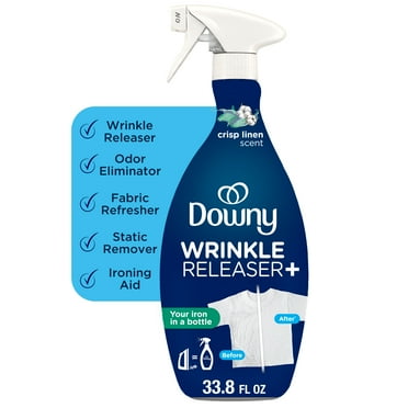 Downy Wrinkle Releaser Spray, Fabric Refreshing and Odor Eliminating, Crisp Linen, Fresh Scent, 33.8 fl oz