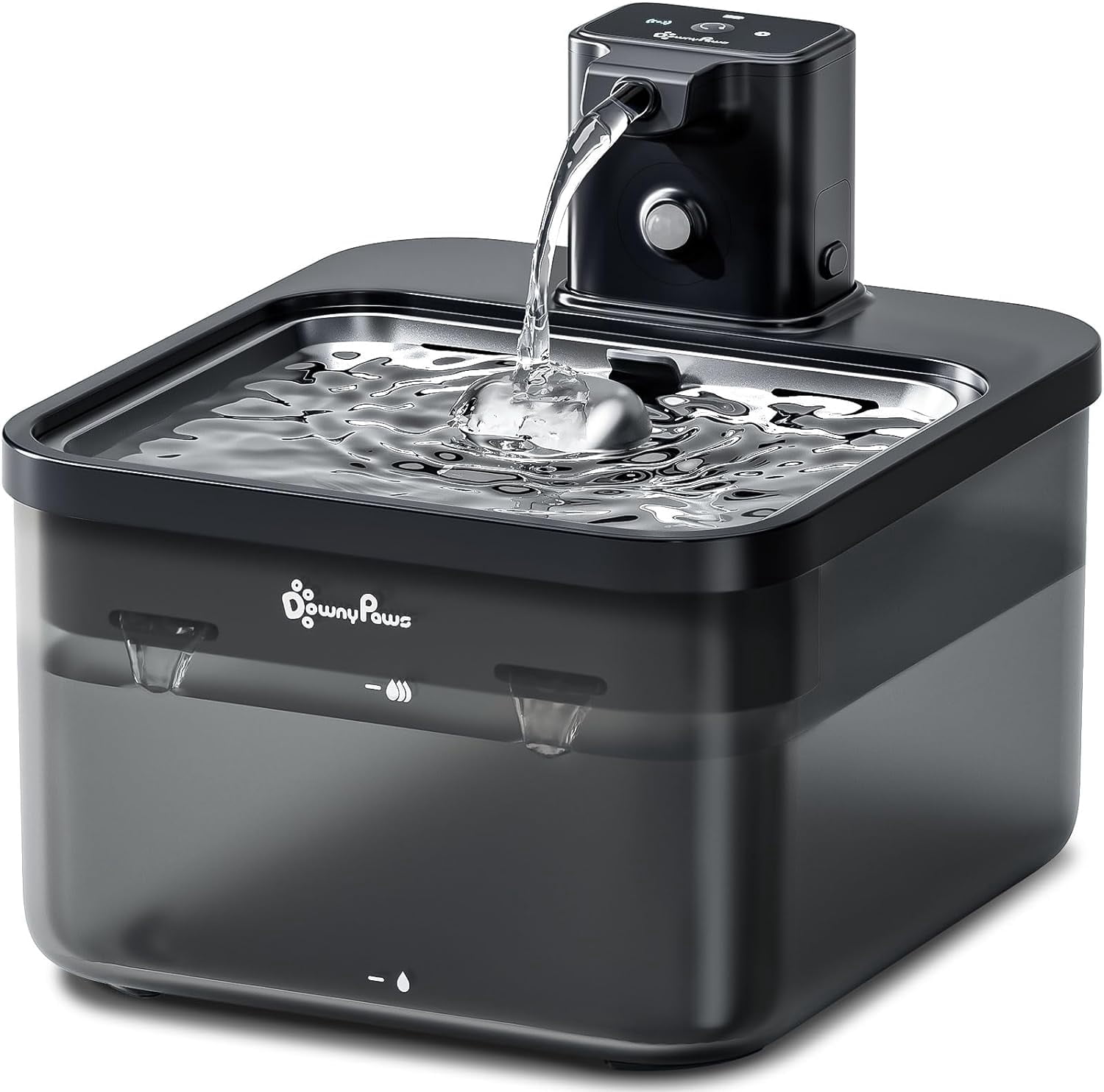 DownyPaws Wireless Stainless Steel Cat Water Fountain Black
