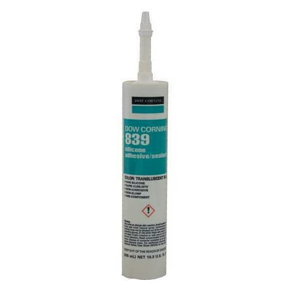 Silicone Adhesive Sealant, 10 oz, Cartridge, White, Silicone Base, 839