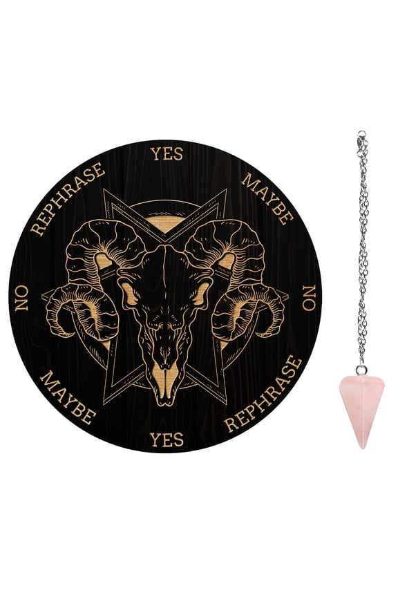 Dowsing Divination Supplies Kit Including PVC Plastic Pendulum Board 304 Stainless Steel Cable Chain Necklaces Cone/Natural Rose Quartz Stone Pendants
