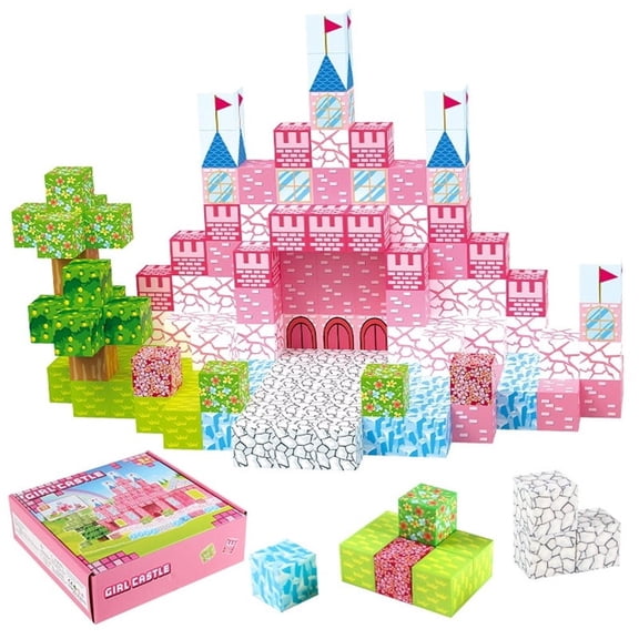 DoxQcs 100Pcs Pink Fairy Tale Castle Magnetic Blocks STEM Toy for Girls Ages 4-8, Educational Gift