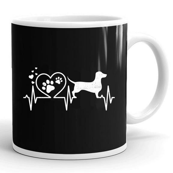 Doxie Dachshund Weenie Mom Mama Dad Heartbeat Dog Heart Gift Ceramic Mug 11oz (White;11oz)