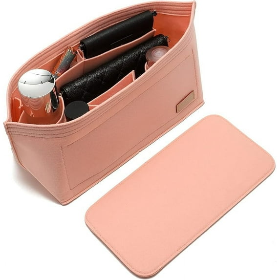 Doxo Purse Organizer Insert for Handbags & Base Shaper 2pc Set,Felt Organizer Insert Large Tote,Bag Organizer with Zipper 7 Sizes,Fit Speedy Neverfull MM/City33 and More(Beige-L-Combination)