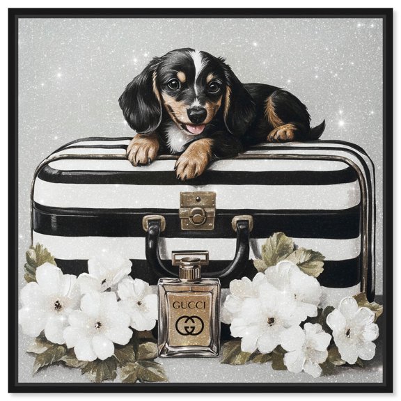 Doxxie Luggage Flowers Canvas Fashion Art Prints by Art Remedy, Black Frame, 40 x 40