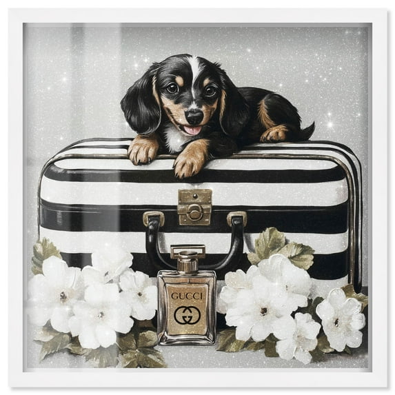 Doxxie Luggage Flowers Shadowbox Print Fashion Art Prints by Art Remedy, White Frame, 16 x 16