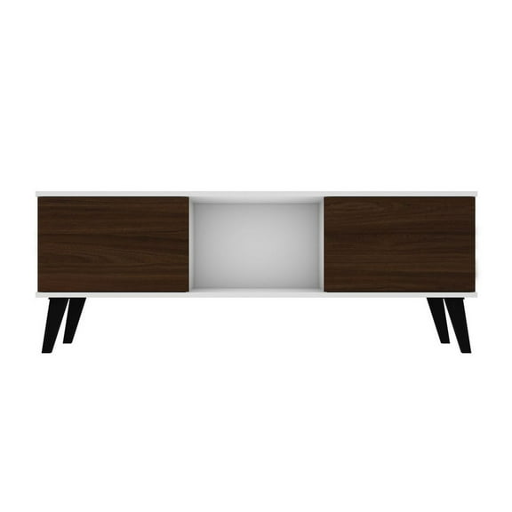 Doyers 53.15 Mid-Century Modern TV Stand in White and Nut Brown