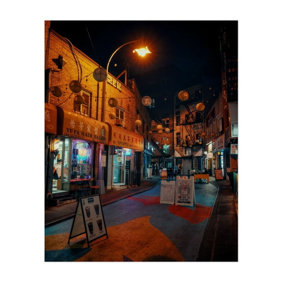 Doyers Street at Night 01 - Manhattan New York Photography Unframed Wall Art Print 16 x 20 inches