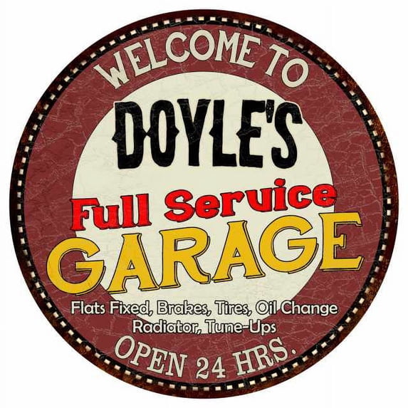 Doyle's Full Service Garage 12" Round Metal Sign Man Cave Décor 200120037155