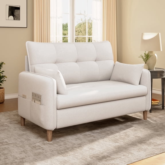 Doyolan 47" Small Sofa Loveseat Mini Couch with Machine Washable Removable Cover and Pocket Design for Small Spaces, Beige