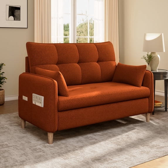 Doyolan 47" Small Loveseat Sofa Couch, Chenille Upholstered 2-Seater Sofa with 2 Pillows for Small Spaces, Apartment, Bedroom and Living Room, Brown