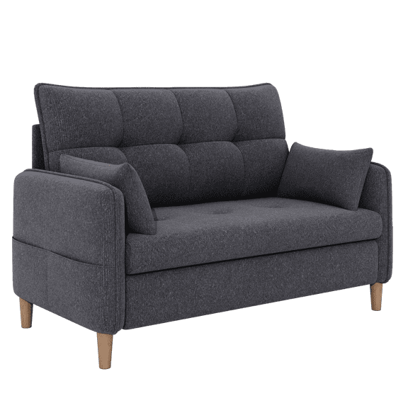 Doyolan 46" Small Sofa Loveseat Mini Couch with Machine Washable Removable Cover and Pocket Design for Small Spaces, Dark Grey