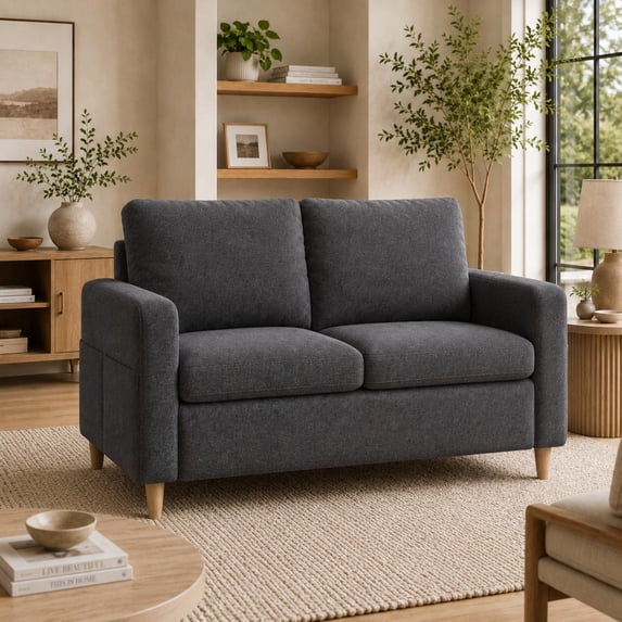 50" Loveseat Sofa,Small Couch Loveseat, 2-Seater Sofa with Thick Cushions, Reinforced Frame, 2 Back Cushions,Compact 2-Seater Fabric Sofa for Living Room, Apartment, Bedroom, Office, Gray