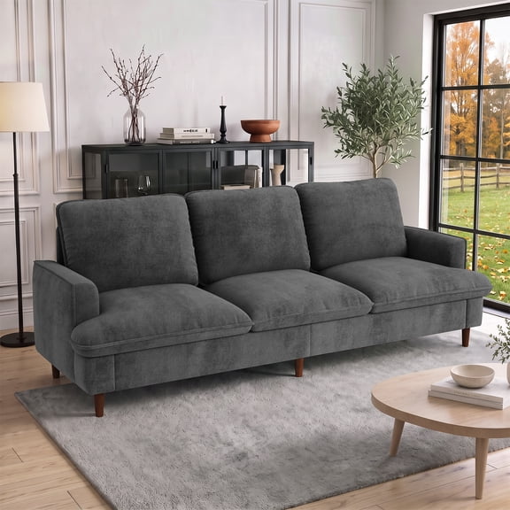 Doyolan 89.8" 3-Seater Sofa Couch for Living Room, Large Upholstered Sofa with Soft Cushions and Wide Seats, Modern Comfy Couch, Gray
