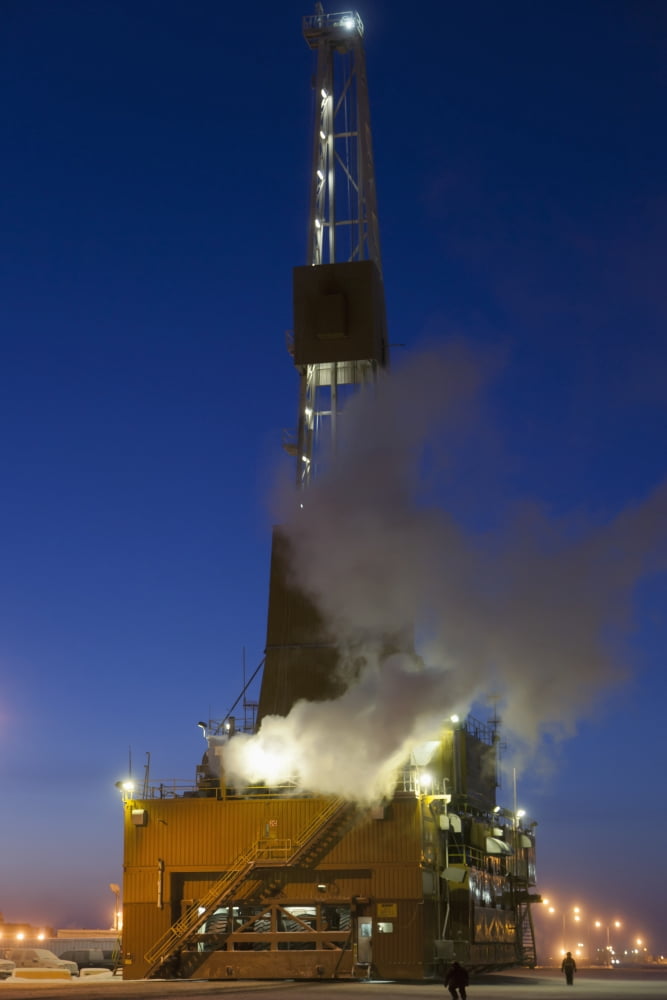 Doyon Oil Rig 14 on the road moving to another drill site in the Prudhoe Bay Oil Field North Slope Arctic Alaska Winter Canvas Art - Lucas Payne Design Pics (12 x 19)