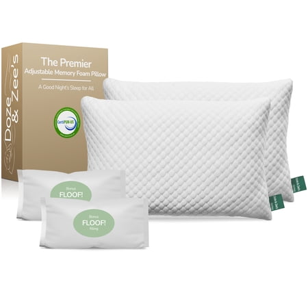Doze & Zee's Premier Adjustable King Size Cooling Bed Pillow for Sleeping – Cross-Cut Memory Foam – Adjust Height & Density – Great for Back, Stomach & Side Sleepers – CertiPUR-US (2-Pack)