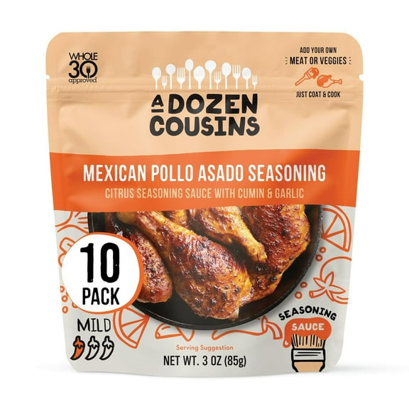 A Dozen Cousins Entre Seasoning Sauce Marinade - Coat and Cook, for Chicken Seasoning, BBQ, Protein & More - 10 Pack - Mexican Pollo Asado Seasoning Citrus Sauce with Cumin and Garlic (3 oz Each)