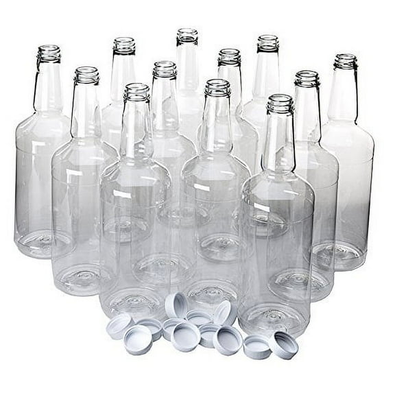 Dozen Long Neck Quart Plastic Bottles with Screw on Lids