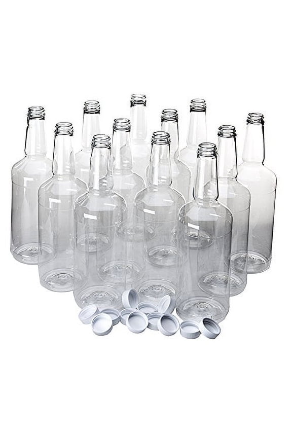 Dozen Long Neck Quart Plastic Bottles with Screw on Lids