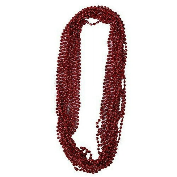 Dozen Metallic Plastic Bead Necklaces (Choose Color and Size) (33" Necklaces, Red)