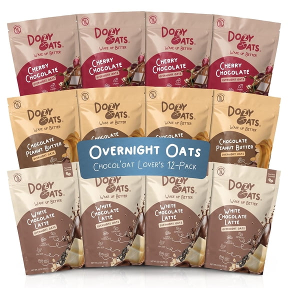 Dozy Oats Chocolate Overnight Oats Variety Pack, 12 Pack, Gluten Free Oatmeal, High Fiber Breakfast