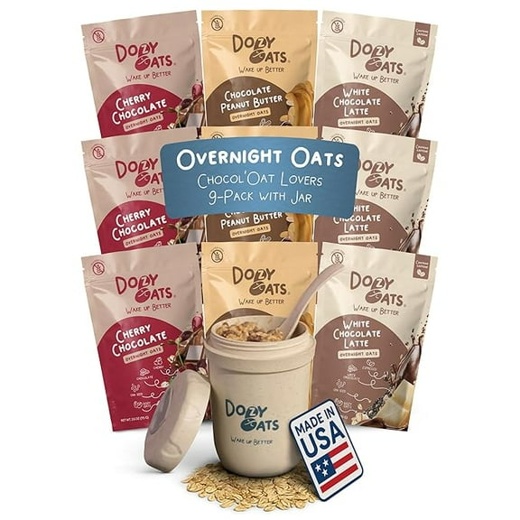 Dozy Oats Chocol'oat Lover Overnight Oats 9-Pack With Jar - Gluten-Free, Good Source of Fiber and Protein